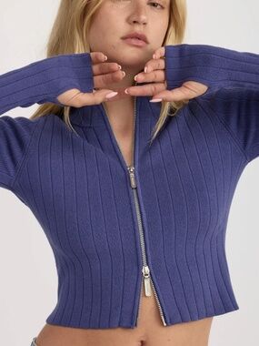 Organic Basics Soft Knit Rib Track Jacket - color Eclipse (blue) size small